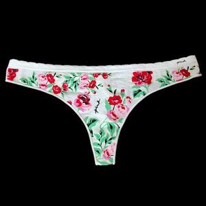 Victorias Secret Pink Seamless Thong Panty white floral Xlarge